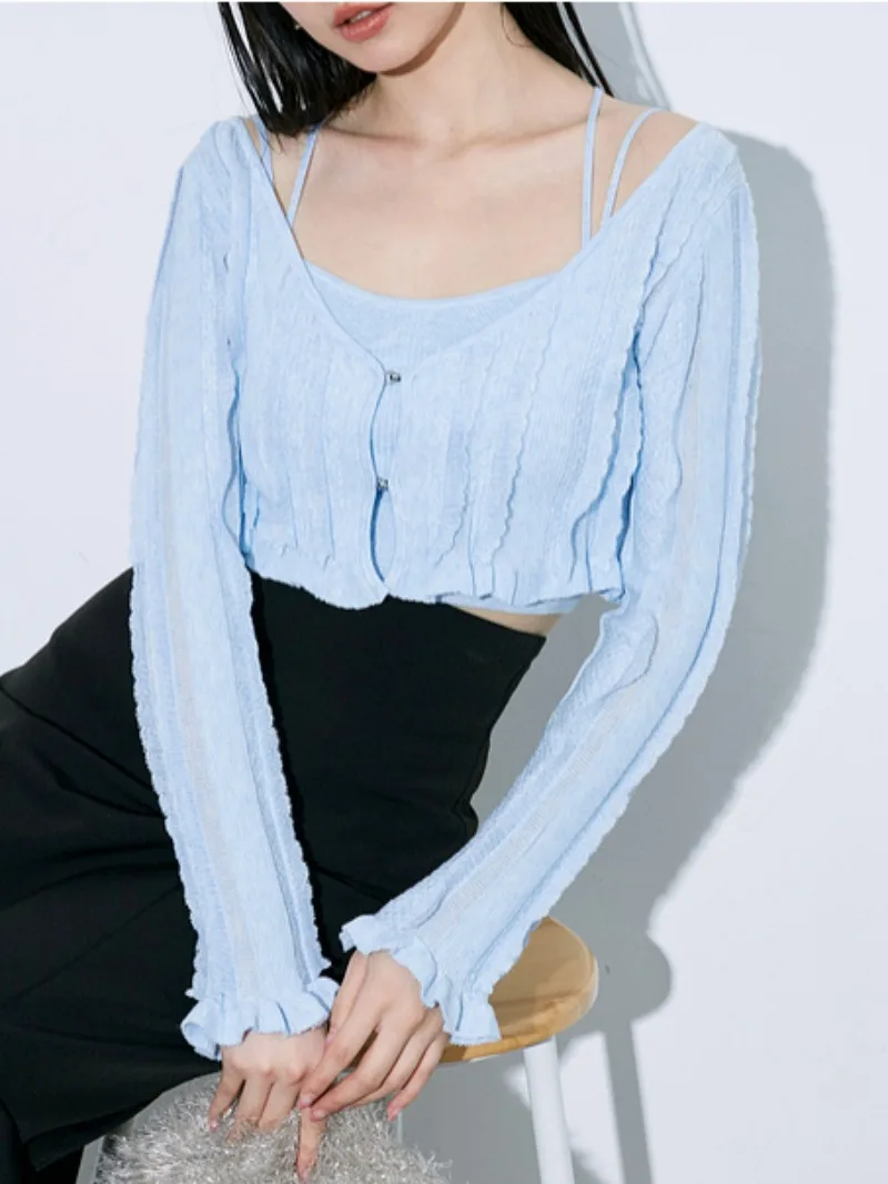 Японские комплекты грибов расклешенный кардиган с v-образным вырезом и длинными