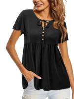ouges womens short sleeve button up tops casual tunics flowy ruffle shirts
