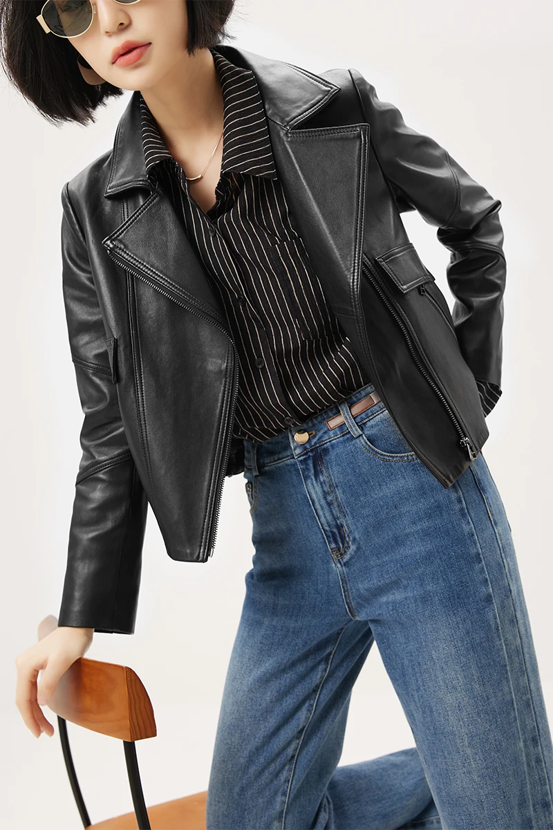 New Sheepskin  Real Leather Jacket Women  Casacos Femininos Inverno 2022  Spliced Autumn/Winter Casual Zipper Genuine Leather