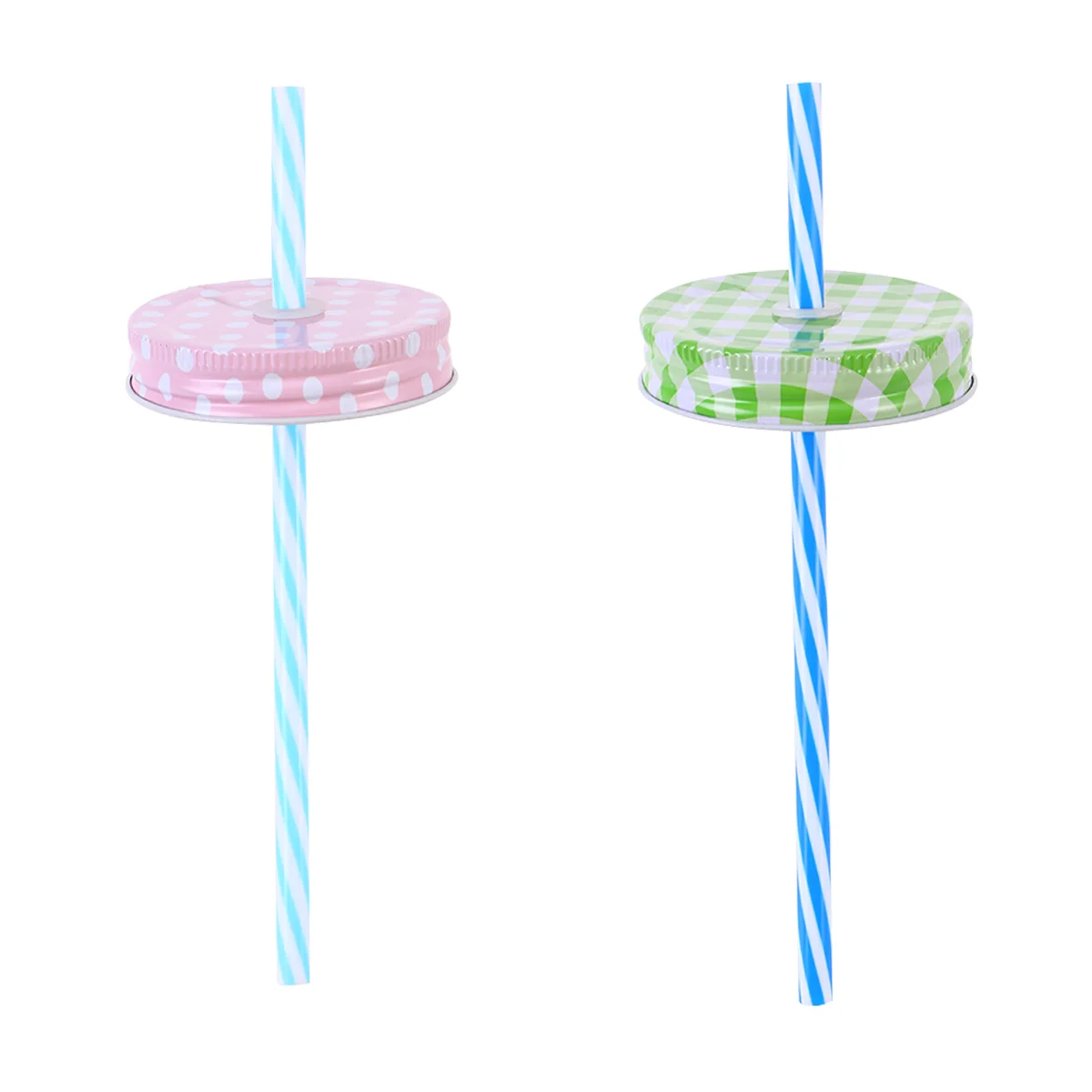 

Decorative Regular Mouth Lids with Straw Hole 8 Lids 8 Striped Plastic Straws 1 Brush Set (Random Color)