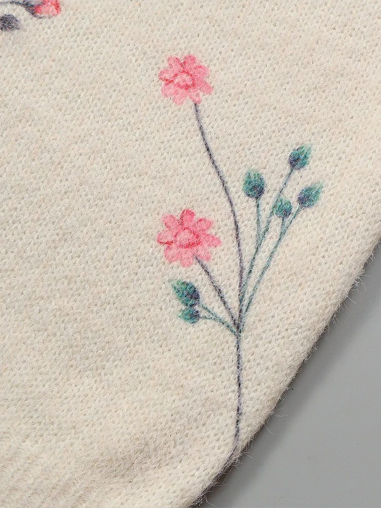 Женский вязаный свитер с цветочной вышивкой в винтажном стиле повседневный топ