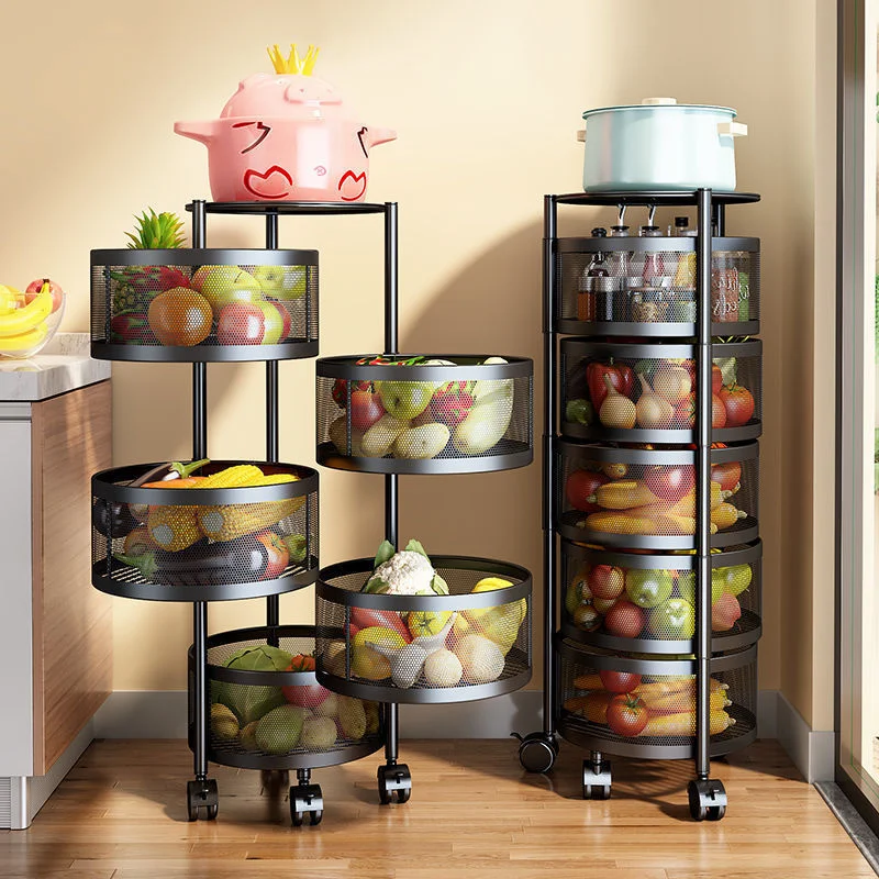 

Multi-layer Storage Cutlery Kitchen Floor Shelf and Household Storage Holder Fruits Organization Vegetables Rotation Round