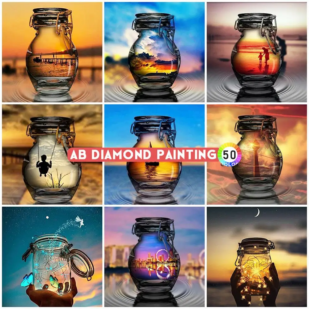 

Набор для алмазной вышивки крестиком AB Drill 5D, «сделай сам», вышивка закатом, берег, бутылка для рисования, ландшафт, украшение для дома
