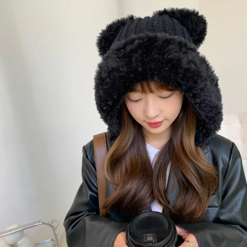 Зимние шапки для женщин вязаная шапка из искусственного меха плотная теплая с