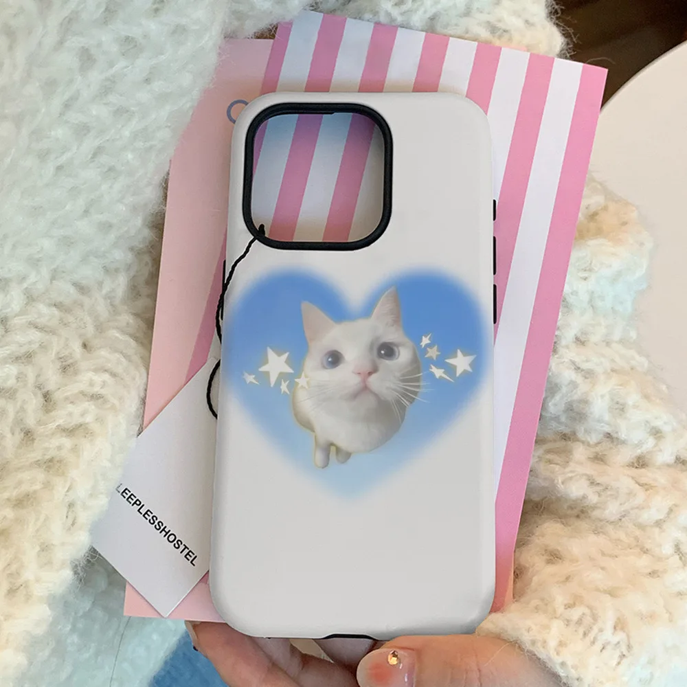 INS Blue Love Star Cat Cartoon Case for IPhone 16 15 PLUS 14 13 Pro Max 12 MINI 11 XR XS MAX Shockproof Ultra Thin Cover