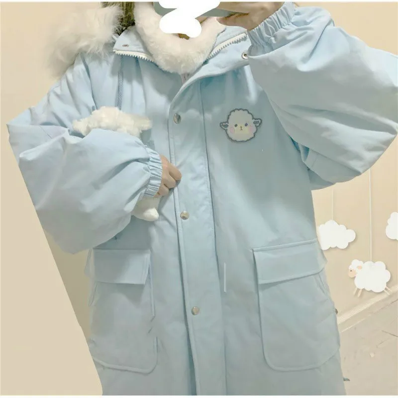 2023 Winter Cotton Padded Jacket Women Loose Fashion Korean Style Lovely Sweet Girl Femme Warm Lolita JK Parka Coat Y2k Tops