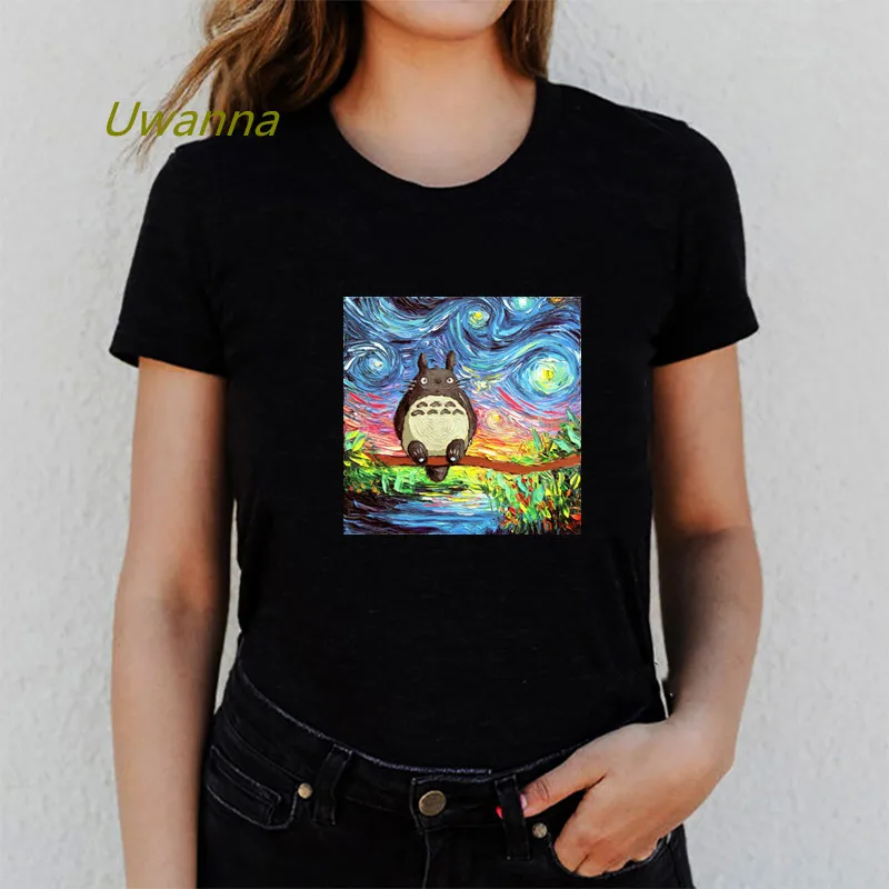 

Vintage Van Gogh T-shirt Women Print Anime Totoro Funny Miyazaki Manga shirt Summer Short Sleeve Tops Tee Graphic Female Clothes