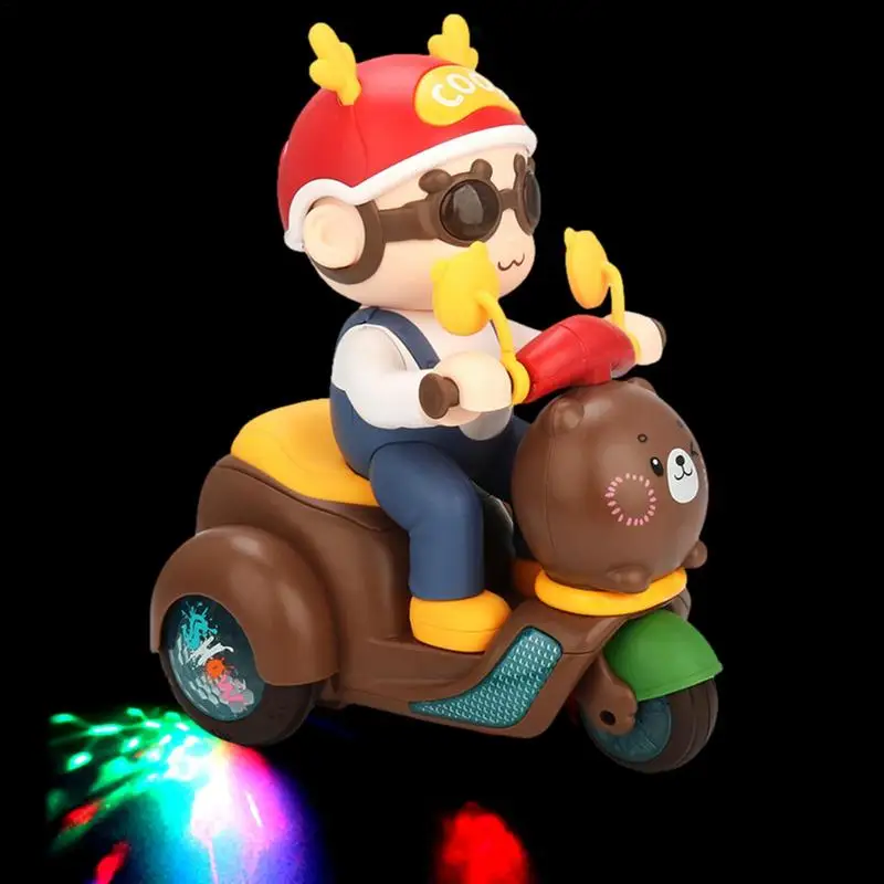

Kids Toy Motor Bike 360 Degree Rotating Dancing Toy Car Cartoon Bear Stunt Tricycle With Lights Music Interactive Toys For Boys