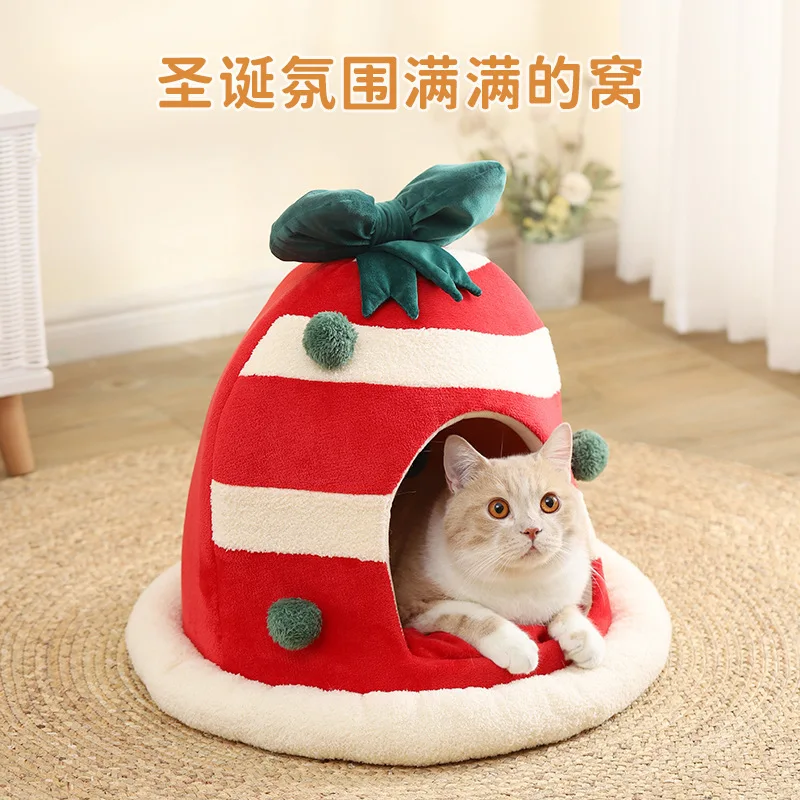 

Cat Kennel and Dog Kennel Dual-purpose Christmas Pet Kennel Cushion Winter Plush Detachable Pet Kennel