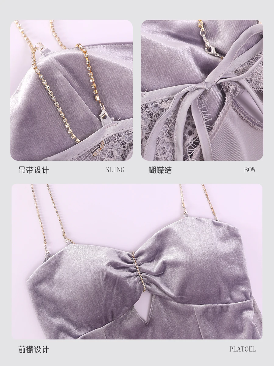 [Heat Storage Type] With Chest Pad Pajamas Women Autumn and Winter Gold Velvet Nightgown 2024 Sexy Sling Nightdress Home Wear