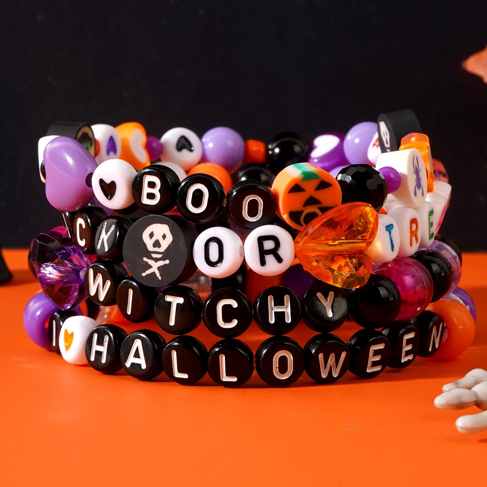 Браслет из мягкой глины с бусинами в виде призрака и тыквы 1 шт./4 шт.