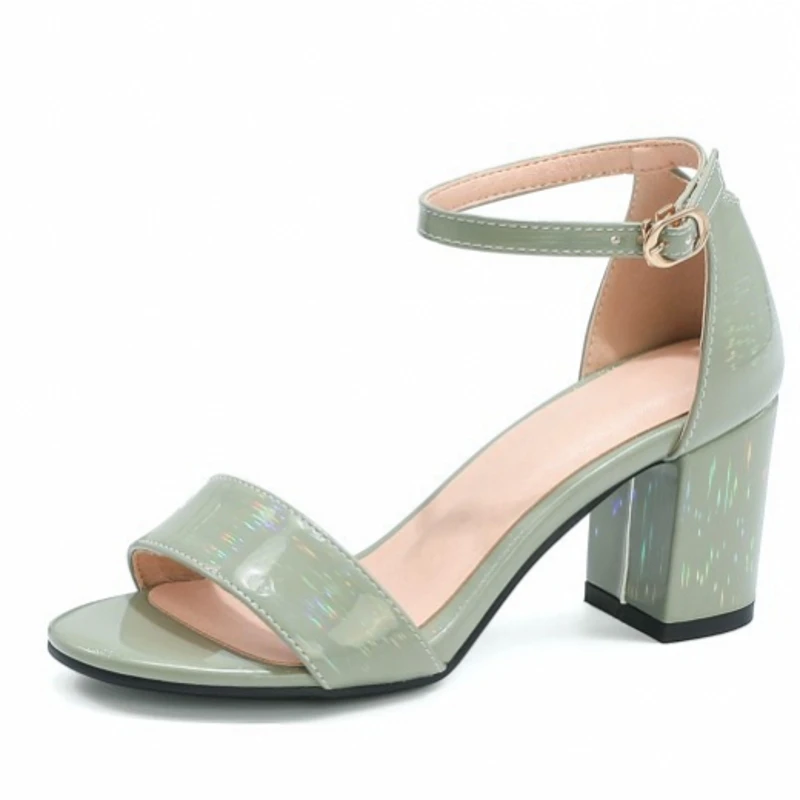 

2022 Summer New Fashion Pink Thick High Heels Woman Dress Party Office Lady Black Open-toe Sandals Women's Plus Size Shoes B0003