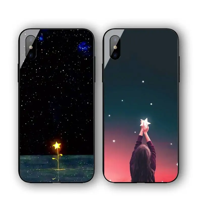 

Starry Sky Moon And Stars Phone Case For Iphone 11 12 13 14 Pro Max 7 8 Plus X Xr Xs Max Se2020 Tempered Glass Cove