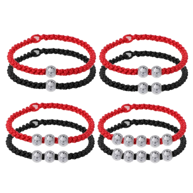 

2 Pcs Adjustable Round Bead Woven Bracelets Handmade Red Rope String Rope Bracelets Couples Luck Amulet Jewelry 264E