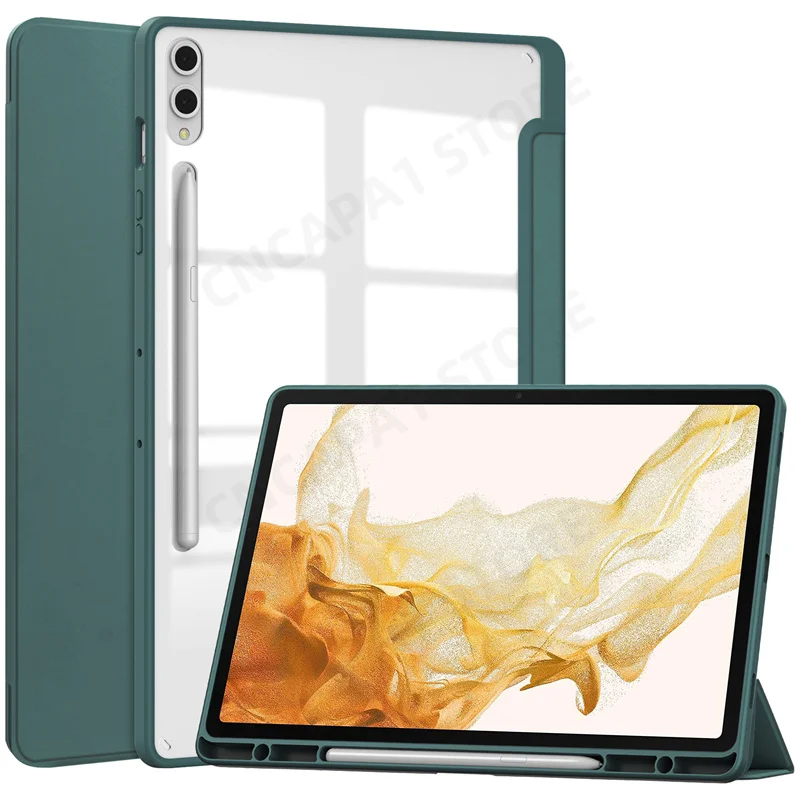 

Pencil Holder Funda For Samsung Galaxy Tab S9 Plus Smart Cover Case SM-X810 SM-X816B SM-X818U 12.4" Tablet Acrylic Back Shell