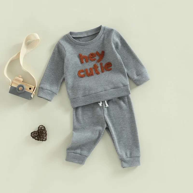 

Toddler Baby Boy Pant Sets Sportswear Autumn Clothes Newborn Letter Embroidered Long Sleeve Sweatshirt Tops and Sweatpants
