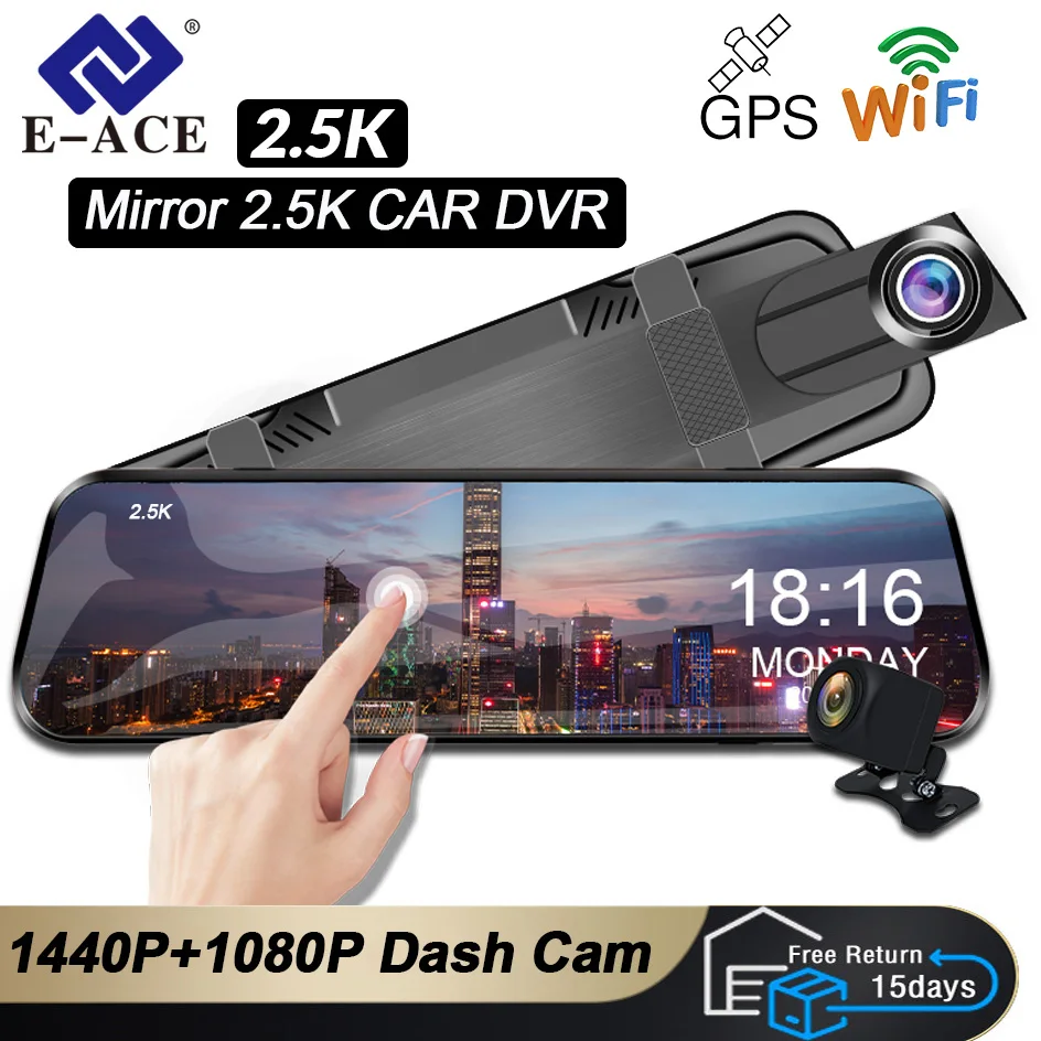 1080p Rearview Camera Support Gps Night Vision Auto Record Dashcam Dual Lens