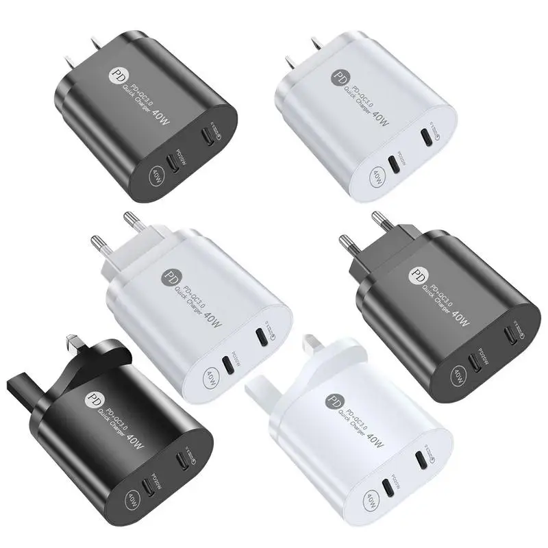 

Dual Type C Charger | Cell Phone Wall Chargers With Dual Ports | PD QC3.0 Fast Charging Charger For Charging 2 Type C Devices