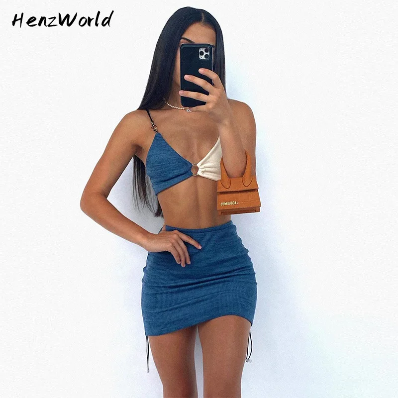 

HenzWorld Spaghetti Strap Drawstring Ruched Cut-Out Sexy Backless Mini Dress for Women Club Party Sleeveless Dresses Bodycon