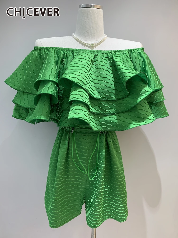 

CHICEVER Plain Jumpsuit For Women Slash Neck Off Shoulder Patchwork Ruffles High Waist Casual Jumpsuits Female 2022 Summer Style