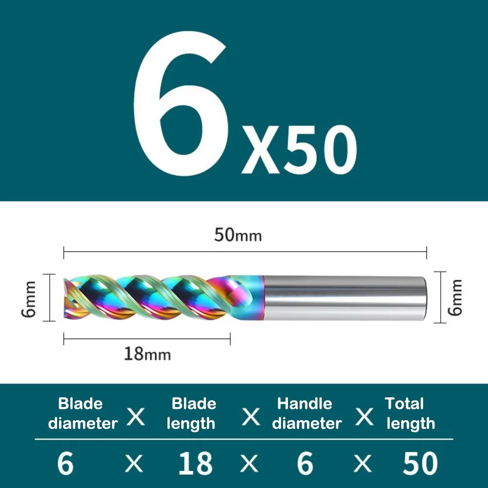 Специальная концевая фреза с ЧПУ HRC65 с 3 канавками, цветная фреза с ЧПУ для резьбы по глянцевому алюминию с покрытием, фрезы для гравировки