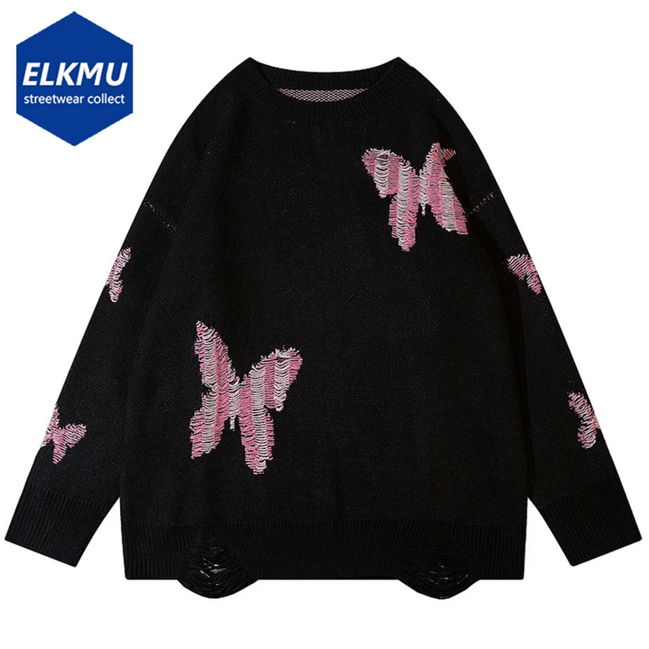 

Harajuku Y2K Sweaters Men Streetwear Oversized Hip Hop Sweaters Knitted Jumper Man Fashion Autumn Winter Pullover Sweater Black