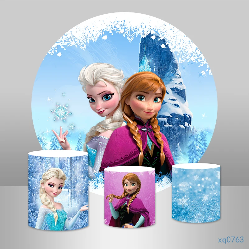 

Frozen Round Circle Backdrops Disney Anna and Elsa Princess Girls Birthday Baby Shower Party Backdrops Cylinder Covers Elastic