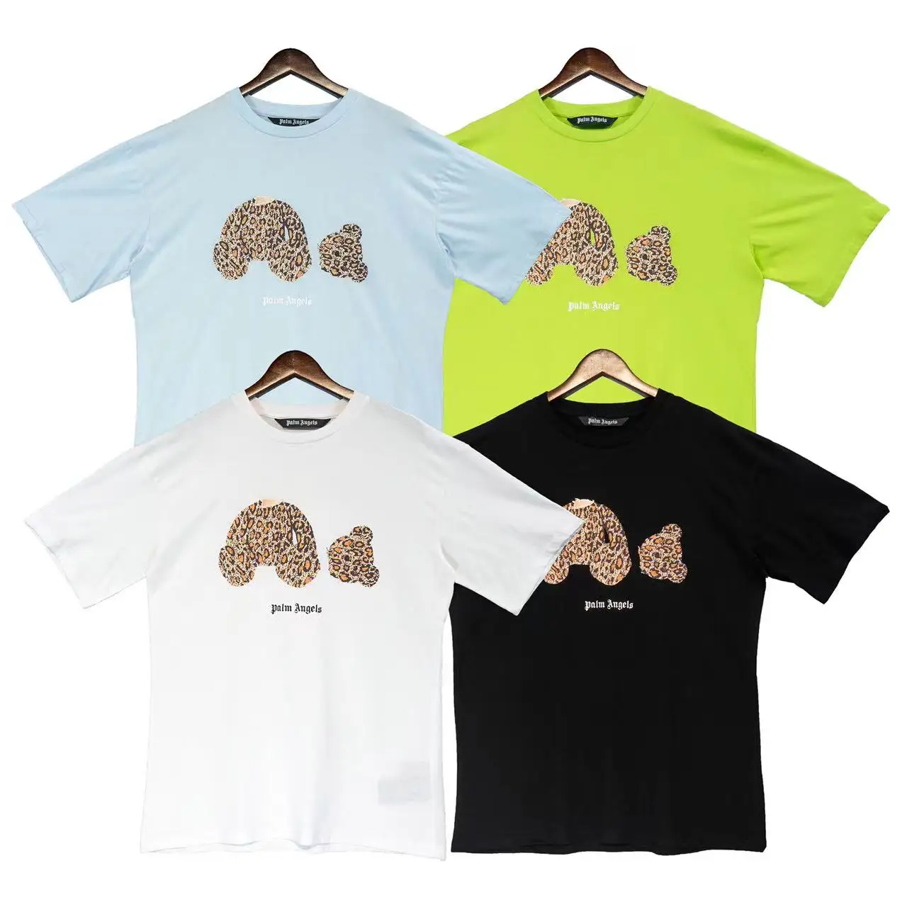 

Palm Angels Men's / Women's Leopard Print Guillotine Bear Cotton Casual Fashion Trend Round Neck T-Shirt Boyfriend Gift