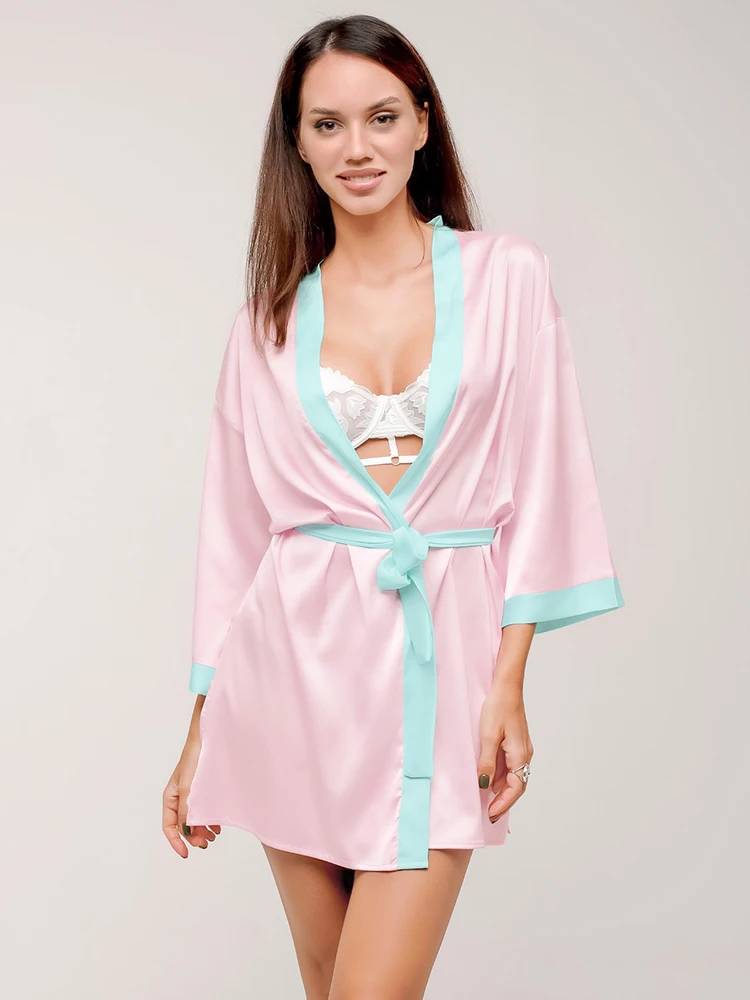 

Халат Hiloc с цветными блоками, женская ночная рубашка в стиле пэчворк, женская одежда для сна, атласные Короткие платья, летний халат для женщ...