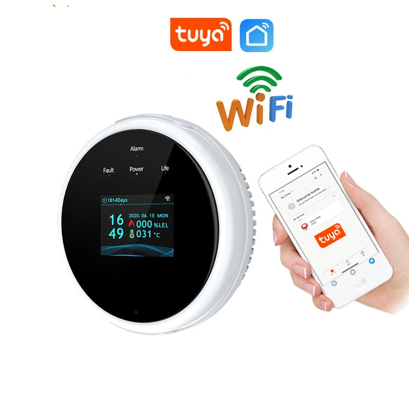 

Смарт-детектор утечки газа Tuya с Wi-Fi, Умный домашний датчик утечки природного газа со светодиодной сигнализацией, работает с Smartlife