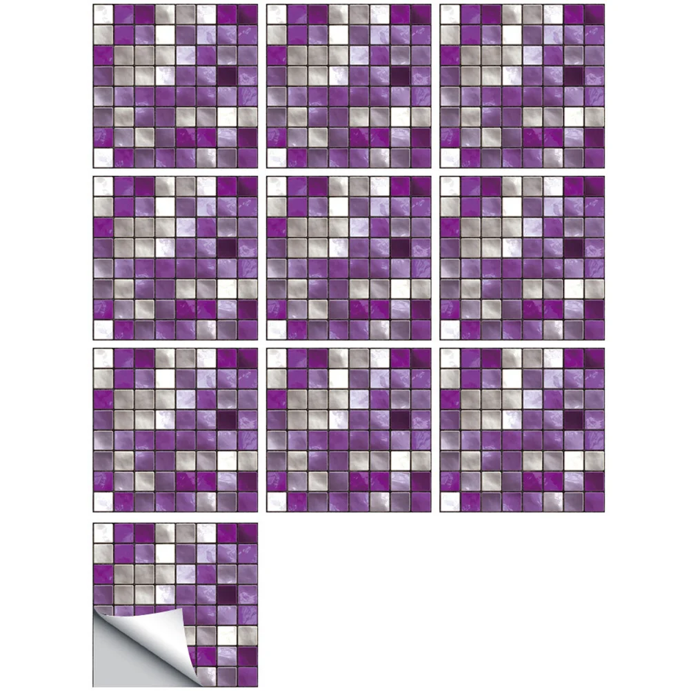 

10 Pcs Stain Glass Sticker Simulated Tile Stickers Home Wall Decals Decorative Waterproof Purple