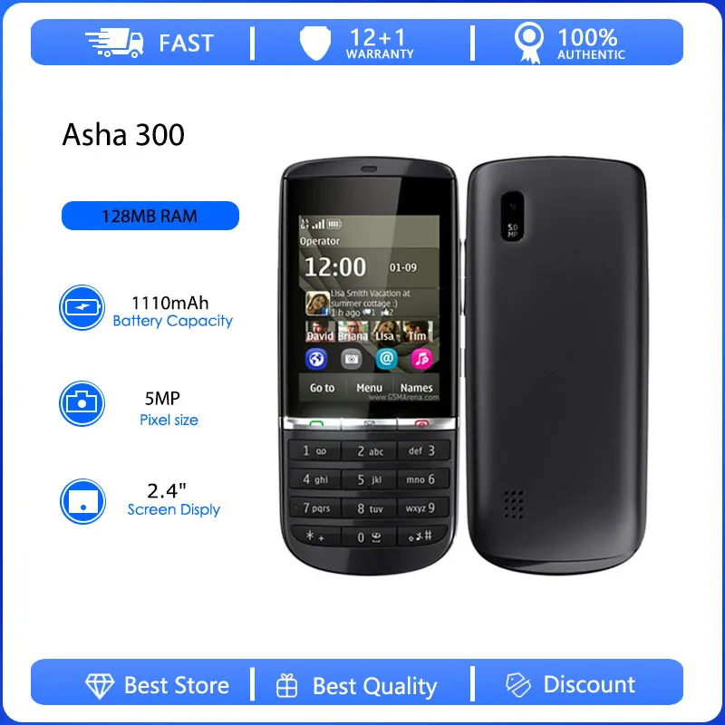 Фото Восстановленный оригинальный мобильный телефон Asha 300 3G с одной SIM-картой, разблокированный, с Bluetooth, русской, арабской и ивритской клавиатурой, произведено в Финляндии №1