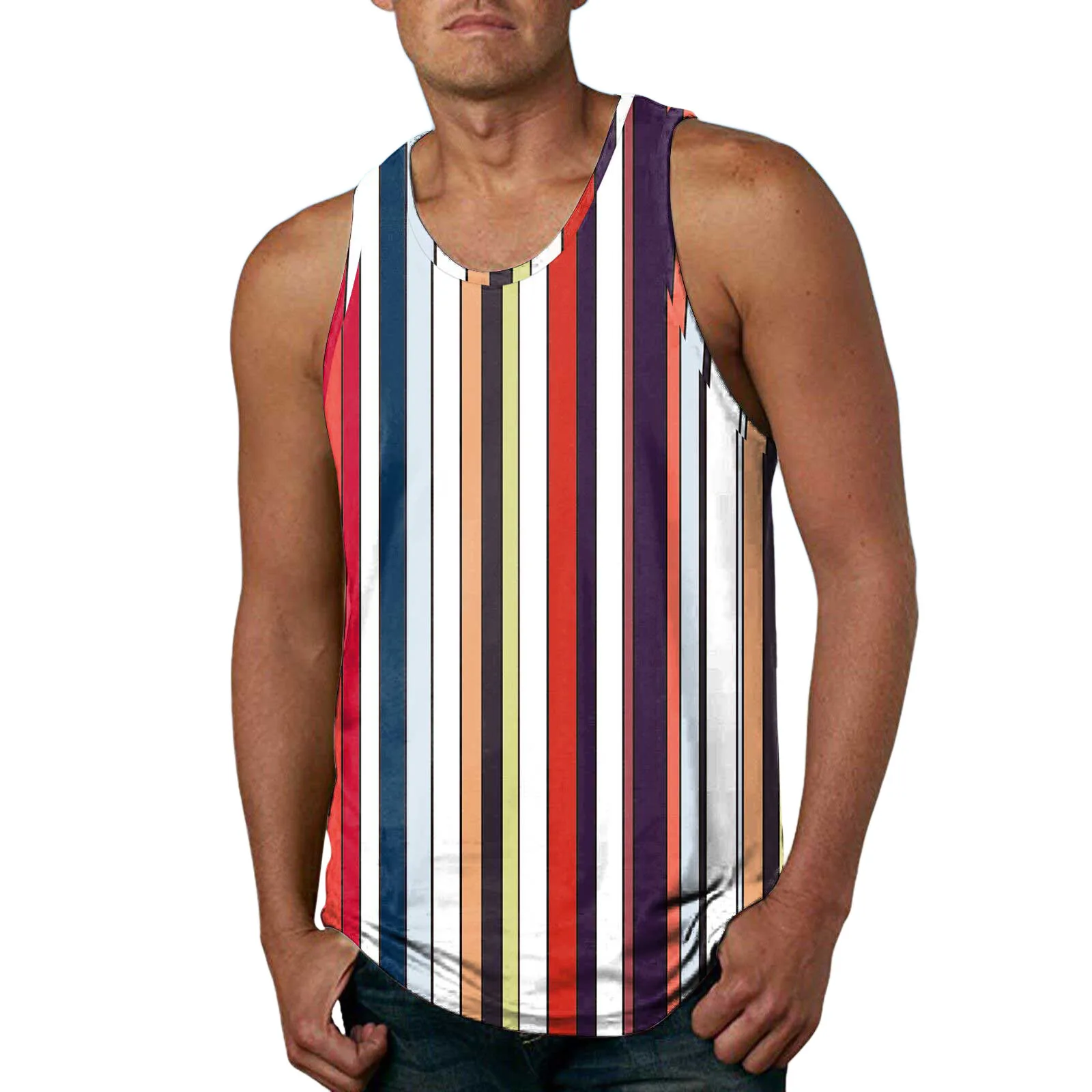 

Рубашка мужская с круглым вырезом, Повседневная Блузка с принтом в полоску, пуловер без рукавов, с V-образным вырезом, весна-лето