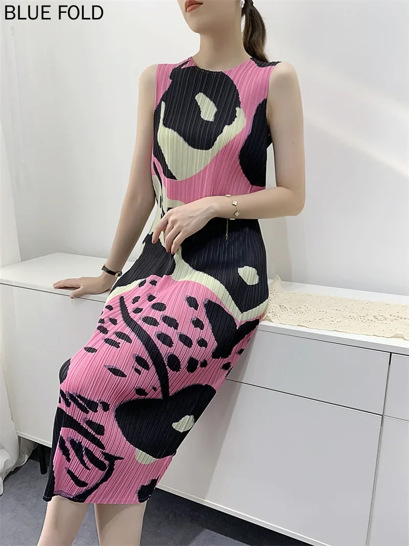 Плиссированное платье Miyake женское летнее новое жилет с цифровой печатью длинные