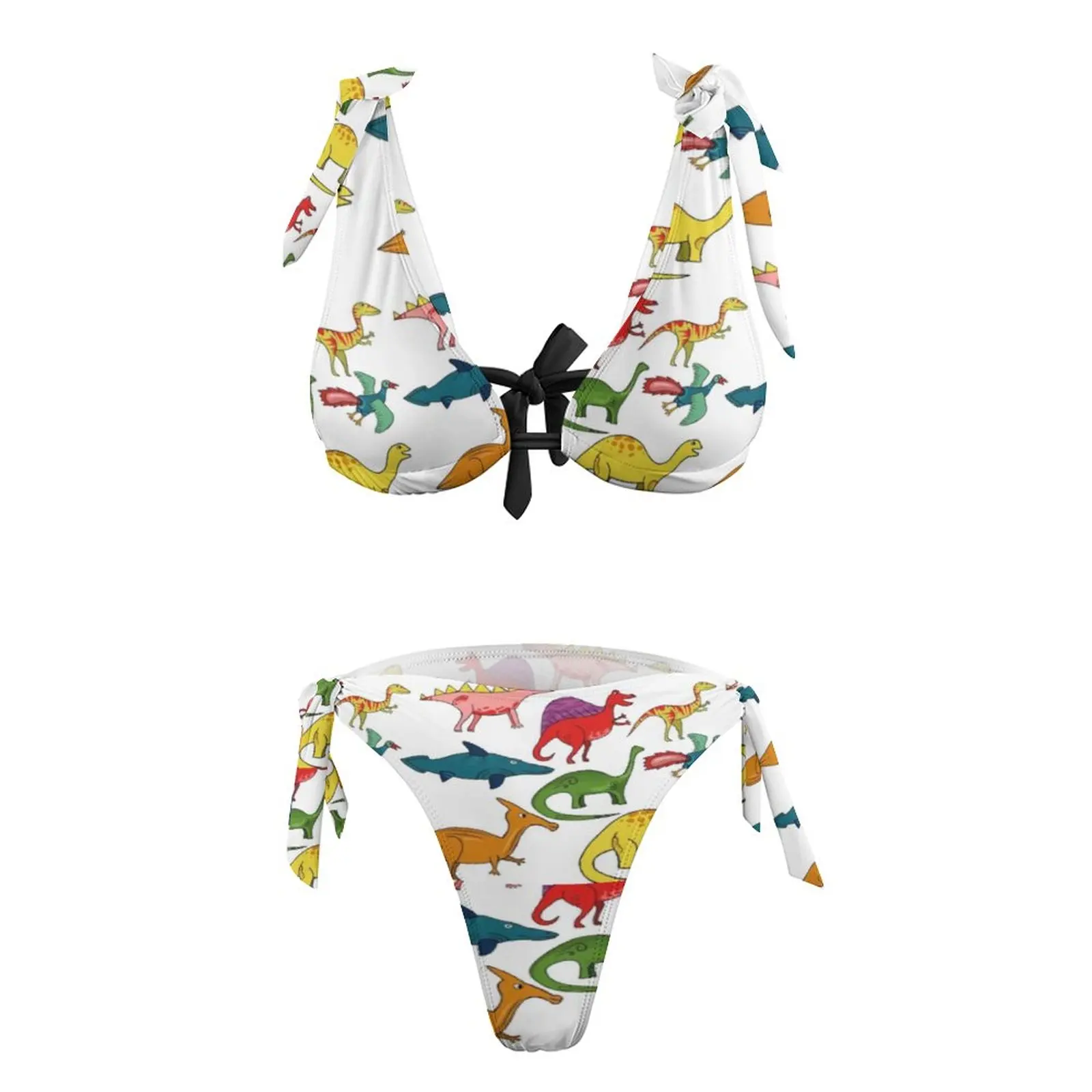 Купальник-бикини с рисунком динозавров мультяшный разноцветный бондаж