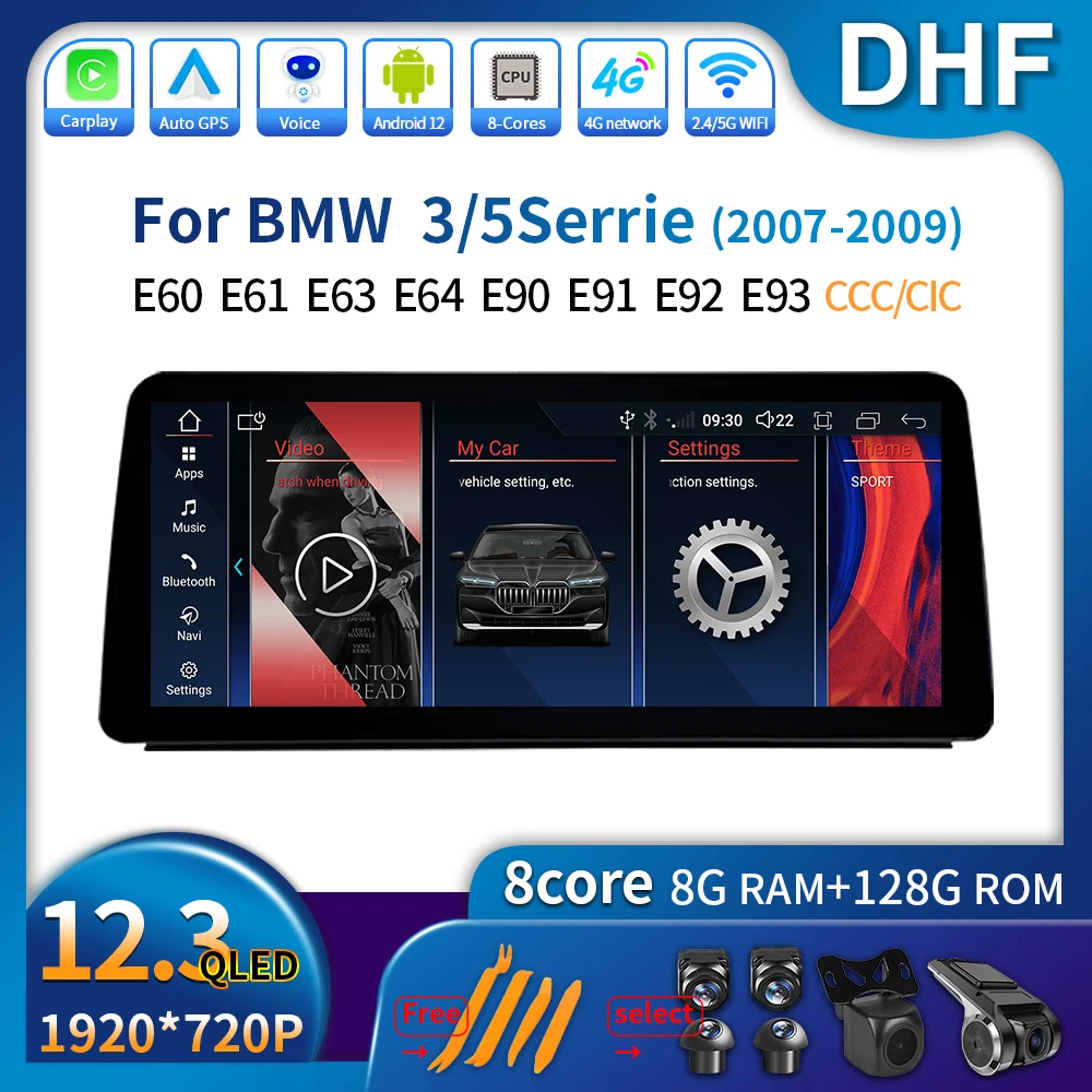 

Android 12 Carplay For BMW 3 5 Series 2007 - 2009 Bluetooth USB Multimedia Screen Player E60 E61 E63 E64 E90 E91 E92 E93 Car Rad