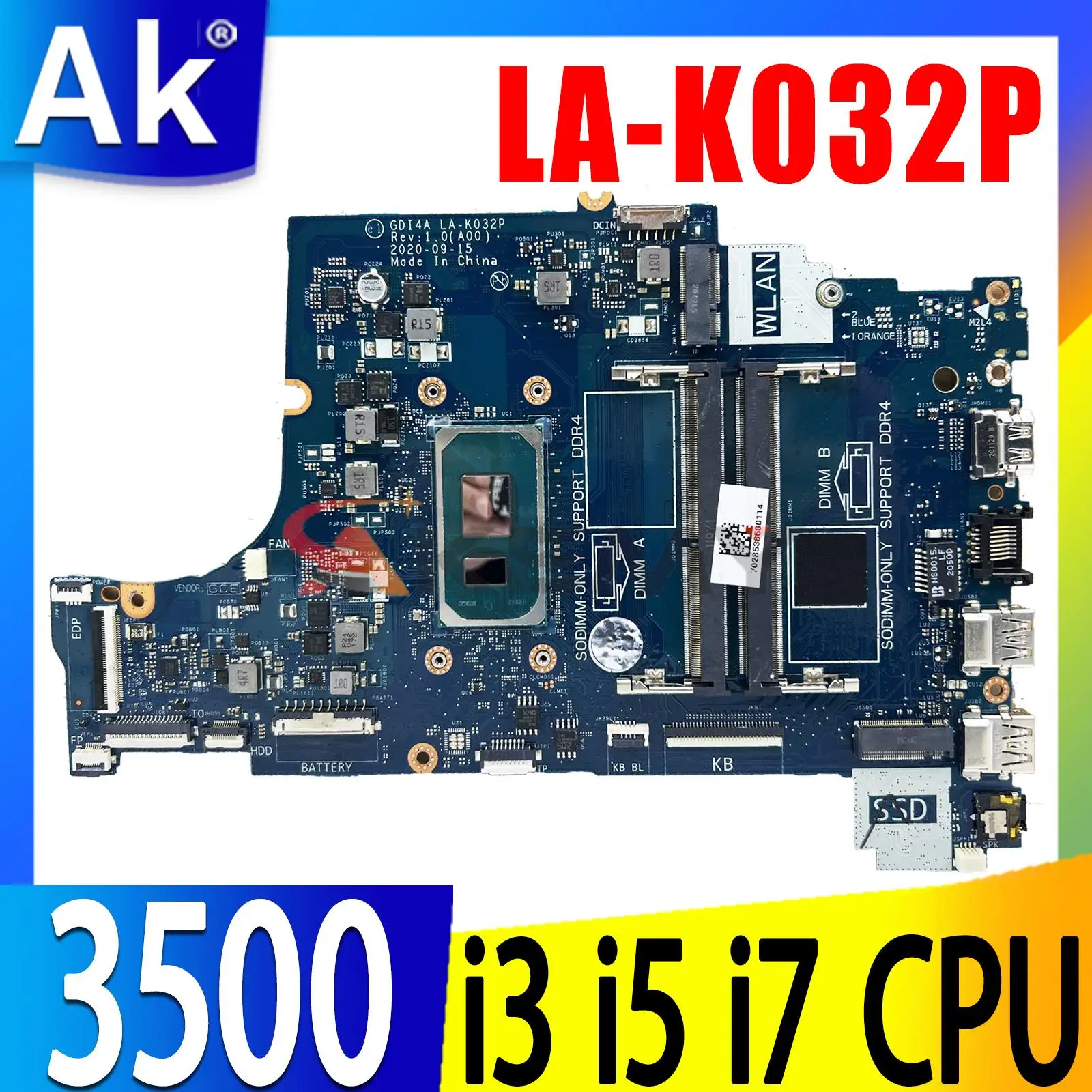 

LA-K032P with i3-1115G4/i5-1135G7 CPU Laptop Motherboard For Dell VOSTRO 3500 35010 Notebook Mainboard 100% Tested OK