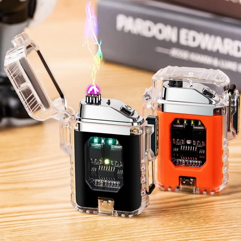 

Windproof Outdoor Camping Lighter Transparent Body USB Lighter LED Power Display Type-c Rechargeable Lighter Smoking Accessories