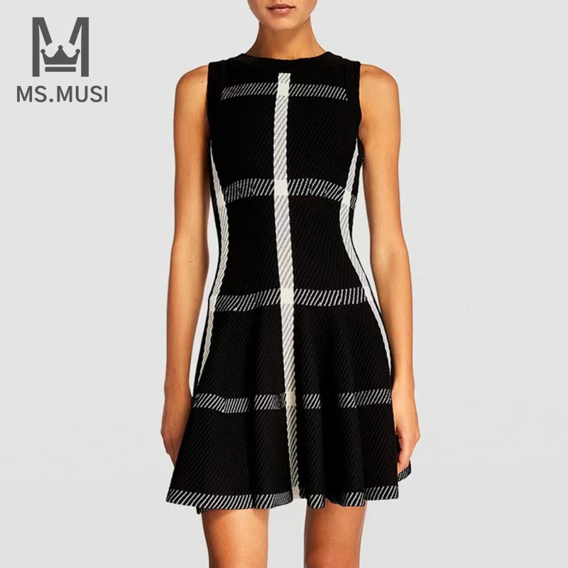 

Новинка 2023, модное женское пикантное черное платье MSMUSI в горошек, жаккардовое платье-трапеция без рукавов, Бандажное облегающее мини-платье для клуба