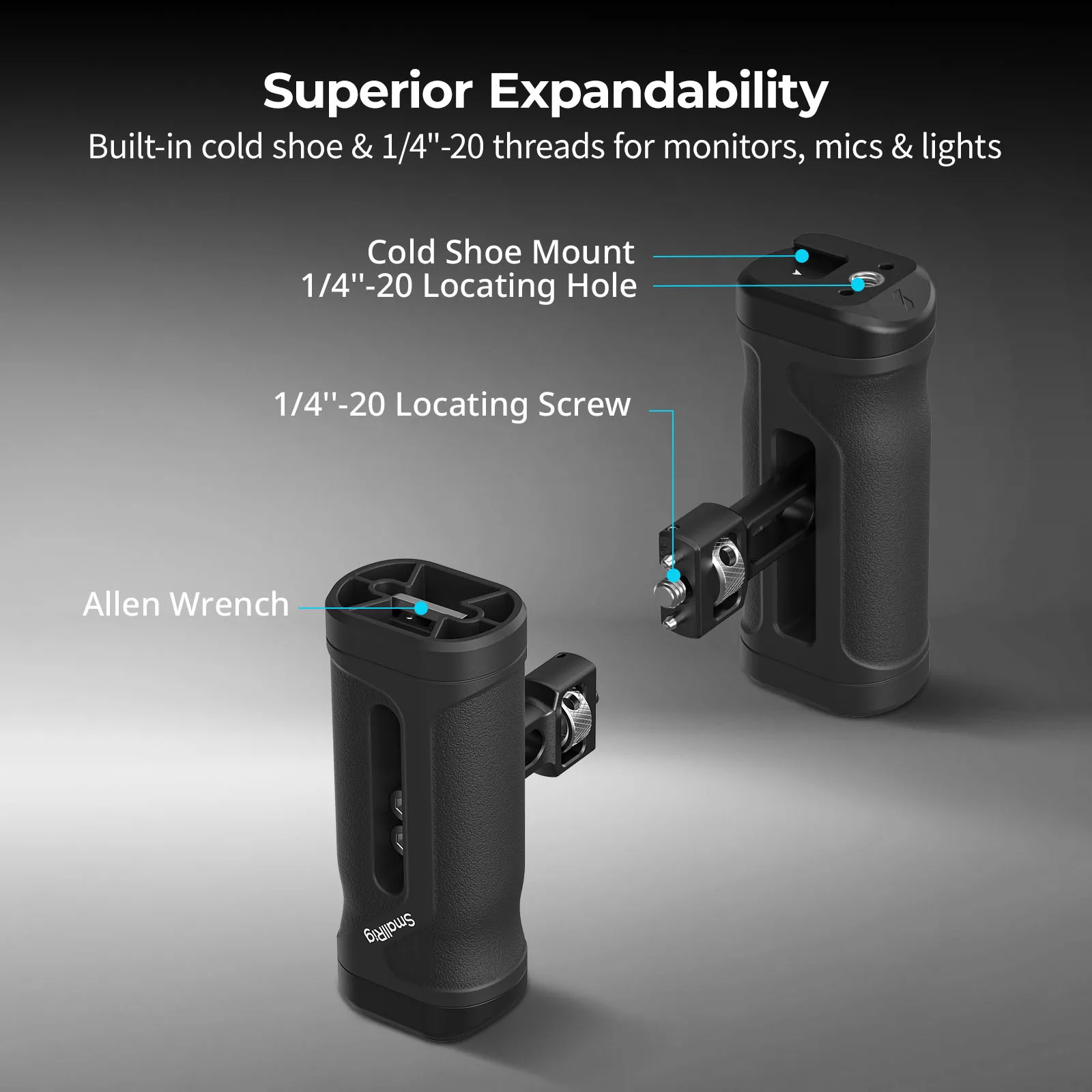 Фото Мини-боковая рукоятка SmallRig с креплением 1/4''-20, вертикальной регулировкой и возможностью установки на 30-мм креплениях Magic Arms, микрофоны, мониторы, световые приборы. №4