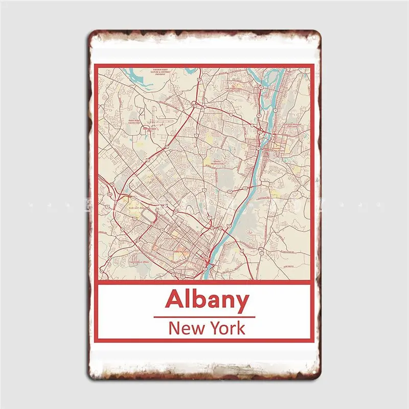 

Albany New York Minimalist Street Map Metal Sign Wall Decor Bar Cave Retro Pub Tin Sign Poster