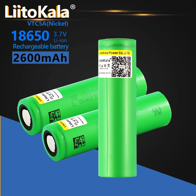 

3 шт. LiitoKala 100% оригинальная 3,6 В 18650 VTC5A 2600 мАч литиевая аккумуляторная батарея US18650VTC5A с высоким потоком энергии 30A разряд