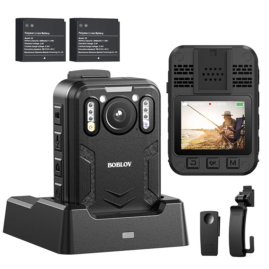 

BOBLOV B4K2 128G 4K Small Body Worn Camera Police GPS Two 3000mAh Batteries 16H Recording Mini Camcorders with Charging Dock