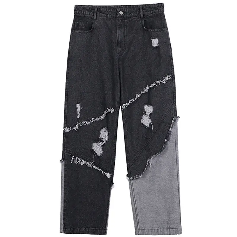 Splicing Men's Jeans Women's Pants Youth Flanging Trendyol 2022 Trends Clothes Casual Printed Man Trousers Streetwear Baggy
