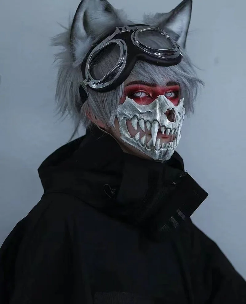 

Маска в японском стиле для Хэллоуина, костюм черепа из аниме, косметологический костюм, дракон, Бог, тигровые зубы, маскарадная, искусственная маска на половину лица