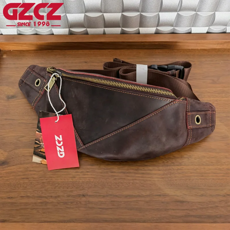 GZCZ New Men's sport Bag Genuine Leather Designer Crossbody Bags Vintage Cow Leather Messenger Shoulder Bag Quality for Boys