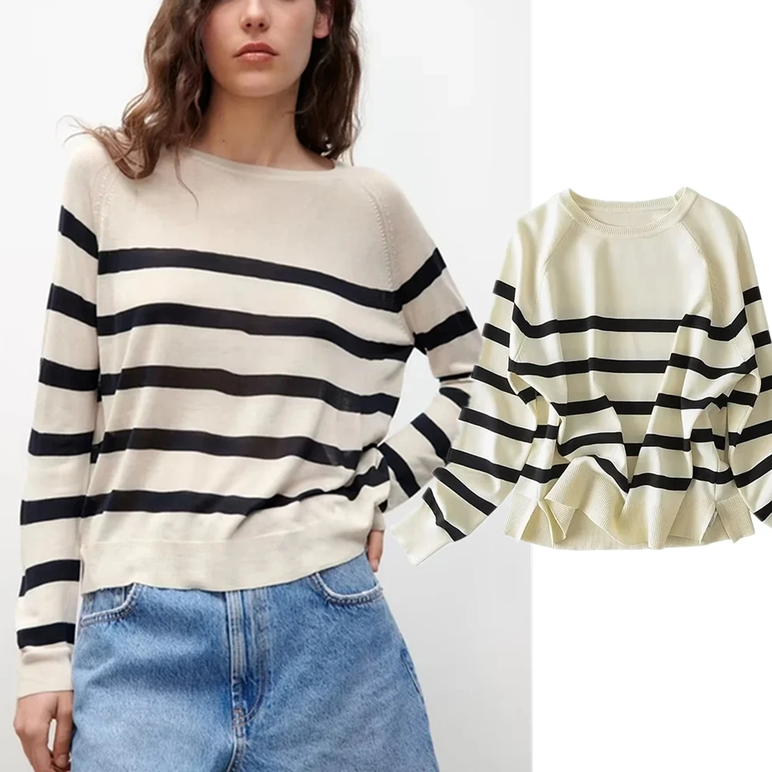 

Elmsk 2022 Loose Knitwear Casual Sweaters Women Engand Style Round Collar Retro Striped Sweaters Pullovers Tops