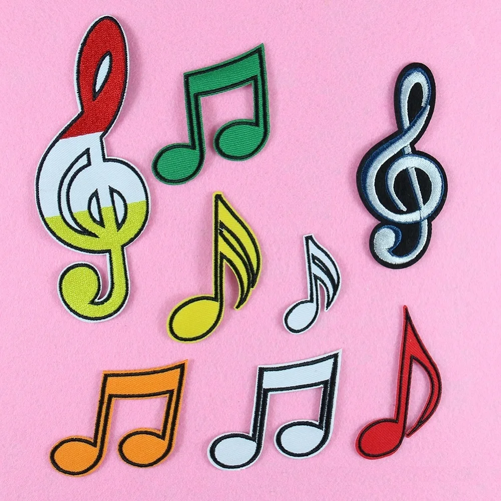 

8Pcs Cartoon color musical note series Patches for on Clothing Pants DIY Ironing Embroidery Patch Appliques clothes Accessories