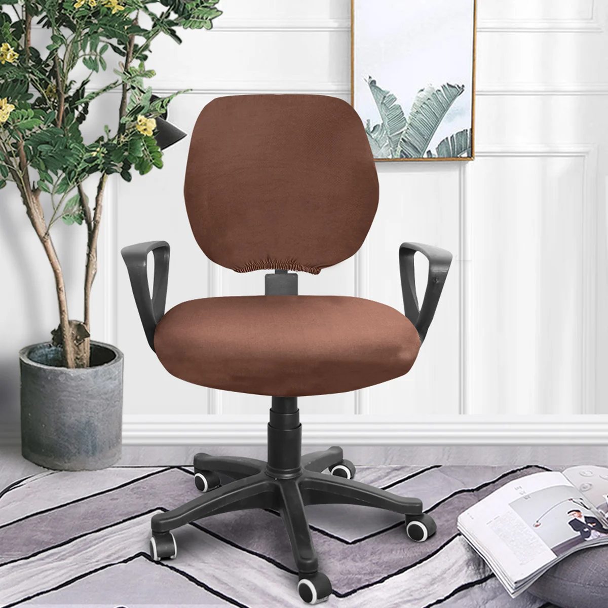 

Chair Cover Office Slipcovers Rotating Slipcover Stretch Computer Desk Covers Protector Stretchy Case Simple Armchair Elastic