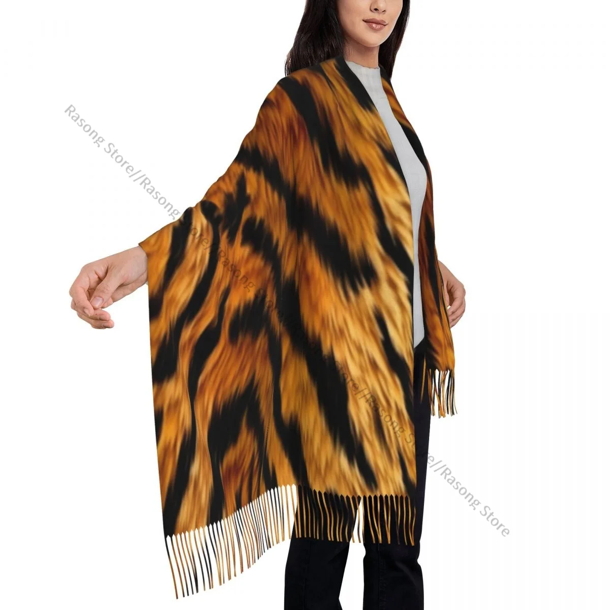 Шарф с кисточками большой зимний женский шарф из пашмины 196*68 см тигровой